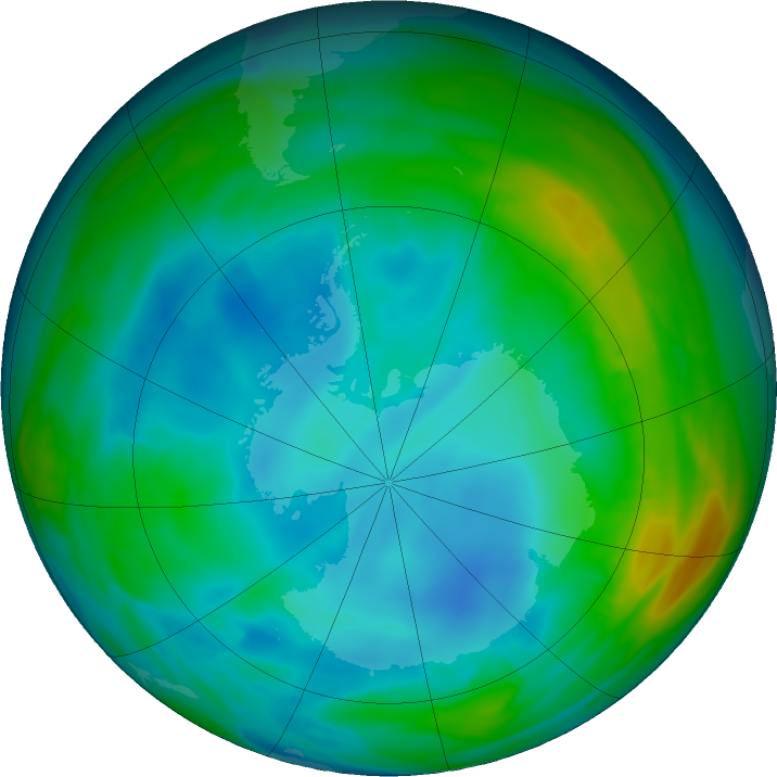 Antarctic ozone map for 17 July 2020
